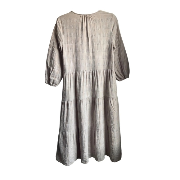 Neuflora Small Textured Plaid Tiered Maxi Dress Soft Beige Minimalist - Picture 2 of 12